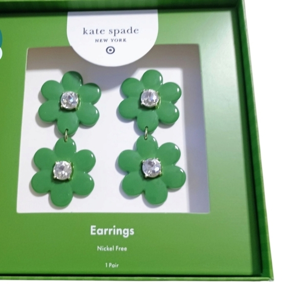 NWT Kate Spade x Target Collab Acrylic Green Flower Crystal Dangle Earrings - Picture 3 of 3